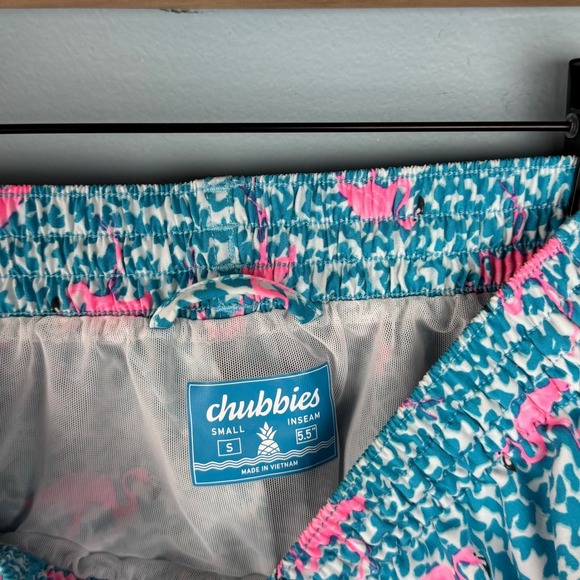 Chubbies Men's Small 5.5" Lined Swim Trunks Shorts Drawstring Flamingo Blue Pink - Picture 4 of 5